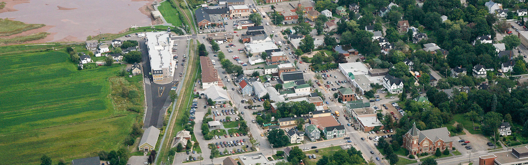 Aerial view of Downtown Wolfville.