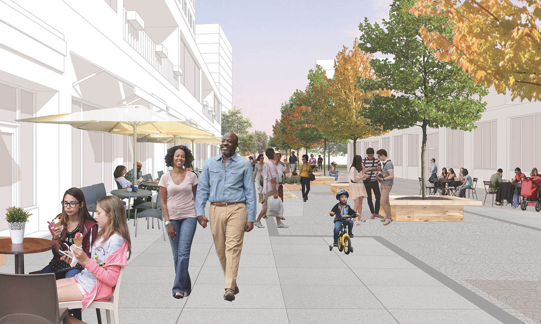 Proposed streetscape rendering of City Park Master Plan.