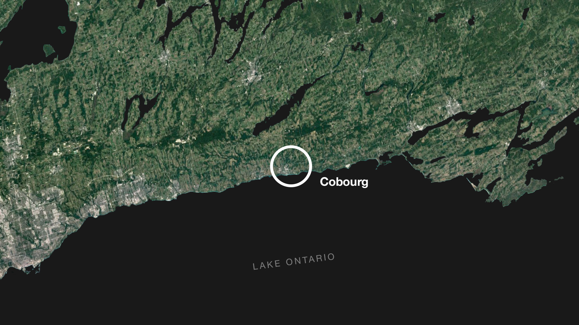 Location map of Cobourg, Ontario.