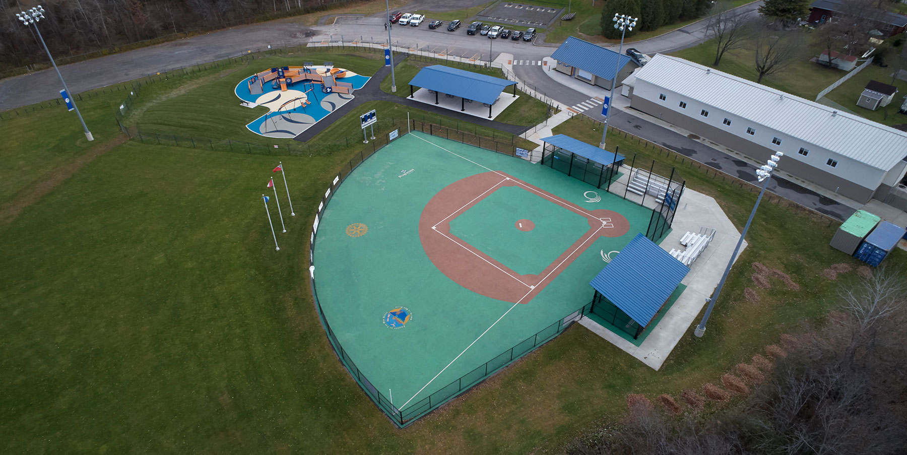 Aerial view of the Miracle League of Ottawa park and baseball diamond.