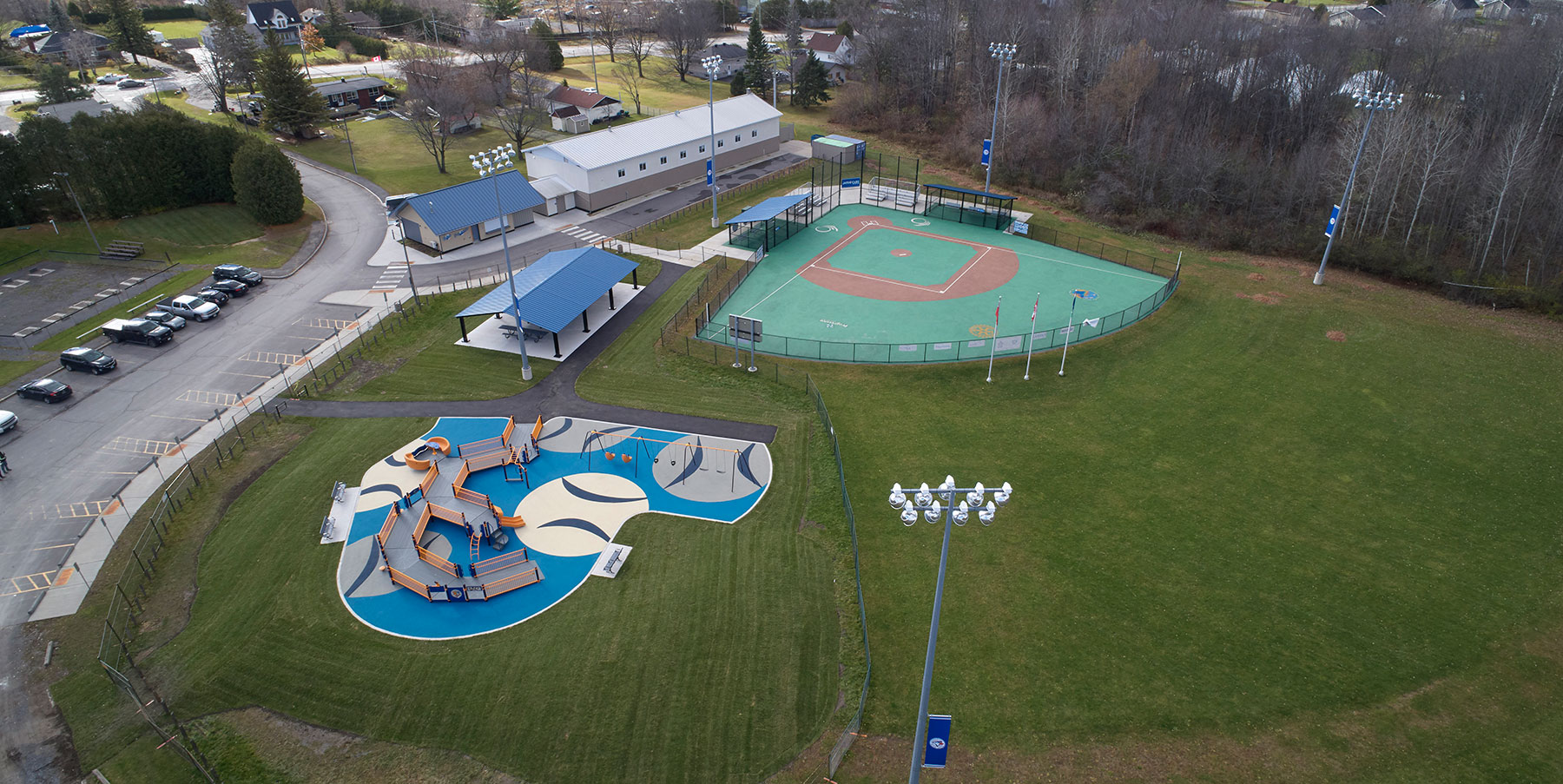 Aerial view of the Miracle League of Ottawa park and baseball diamond.