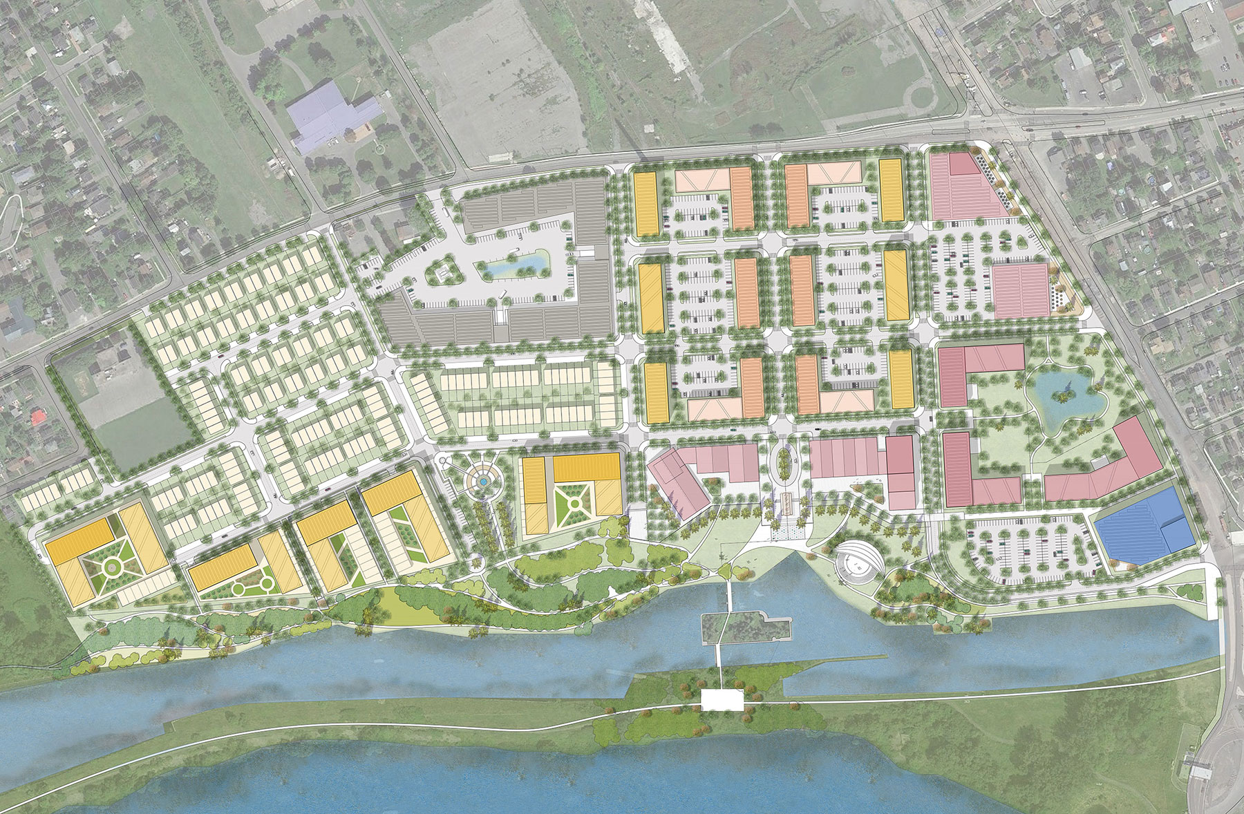 Proposed site plan of development along Cornwall Canal.