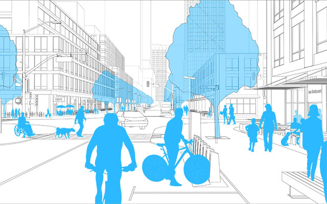 Mixed-use transit-supportive streets and streetscapes.