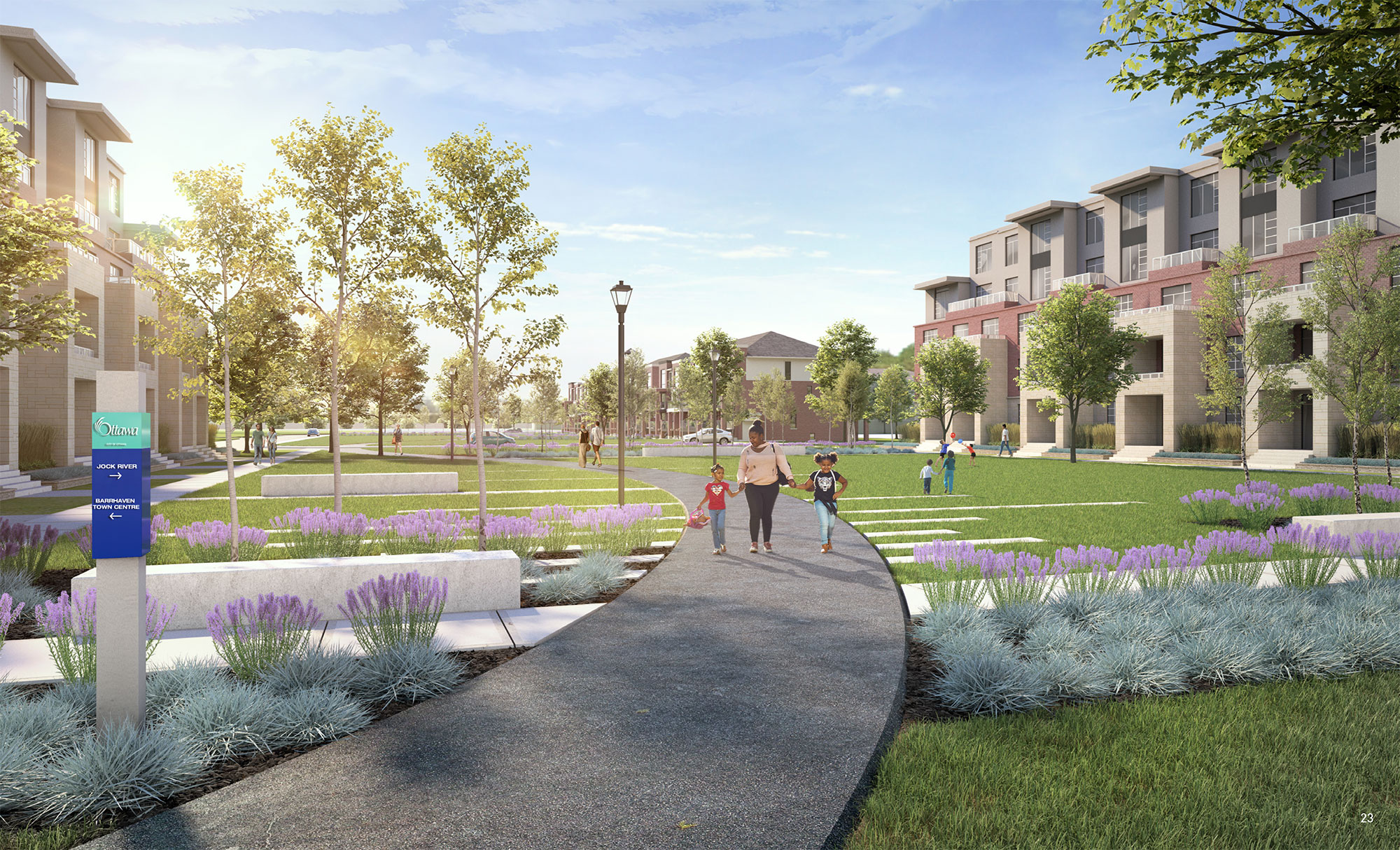 Rendering of propsed linear park in Downtown Barrhaven.